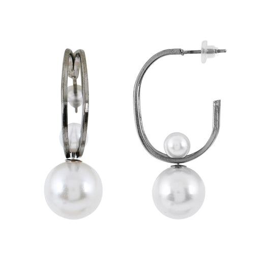 Gunmetal Minimal Pearl Hoops