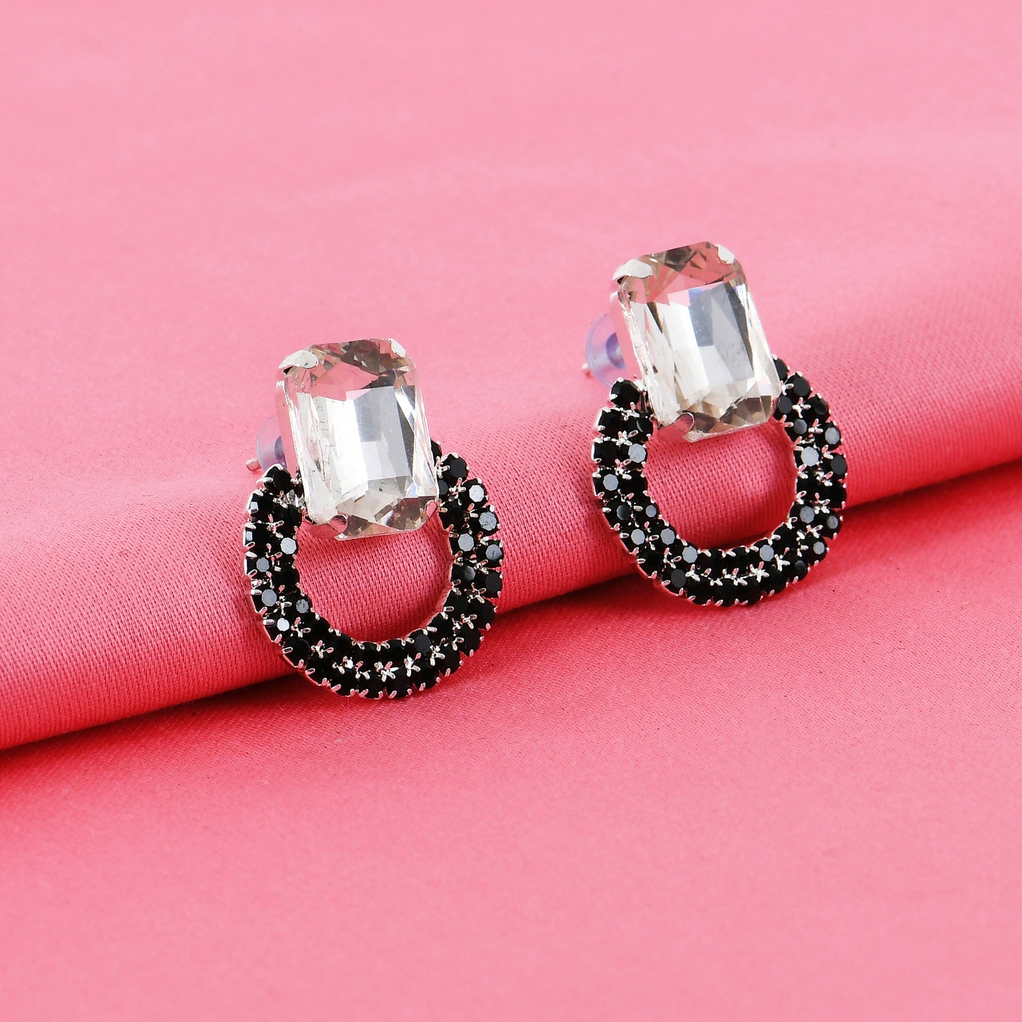 Silver Black Crystal Studs