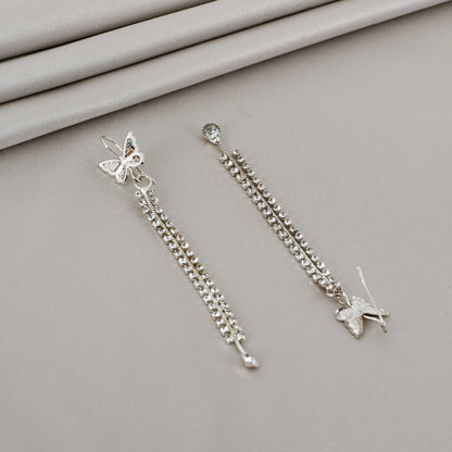 Silver Butterfly Drop Earrings