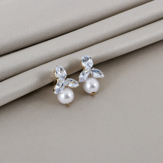Silver Floral Pearl Studs