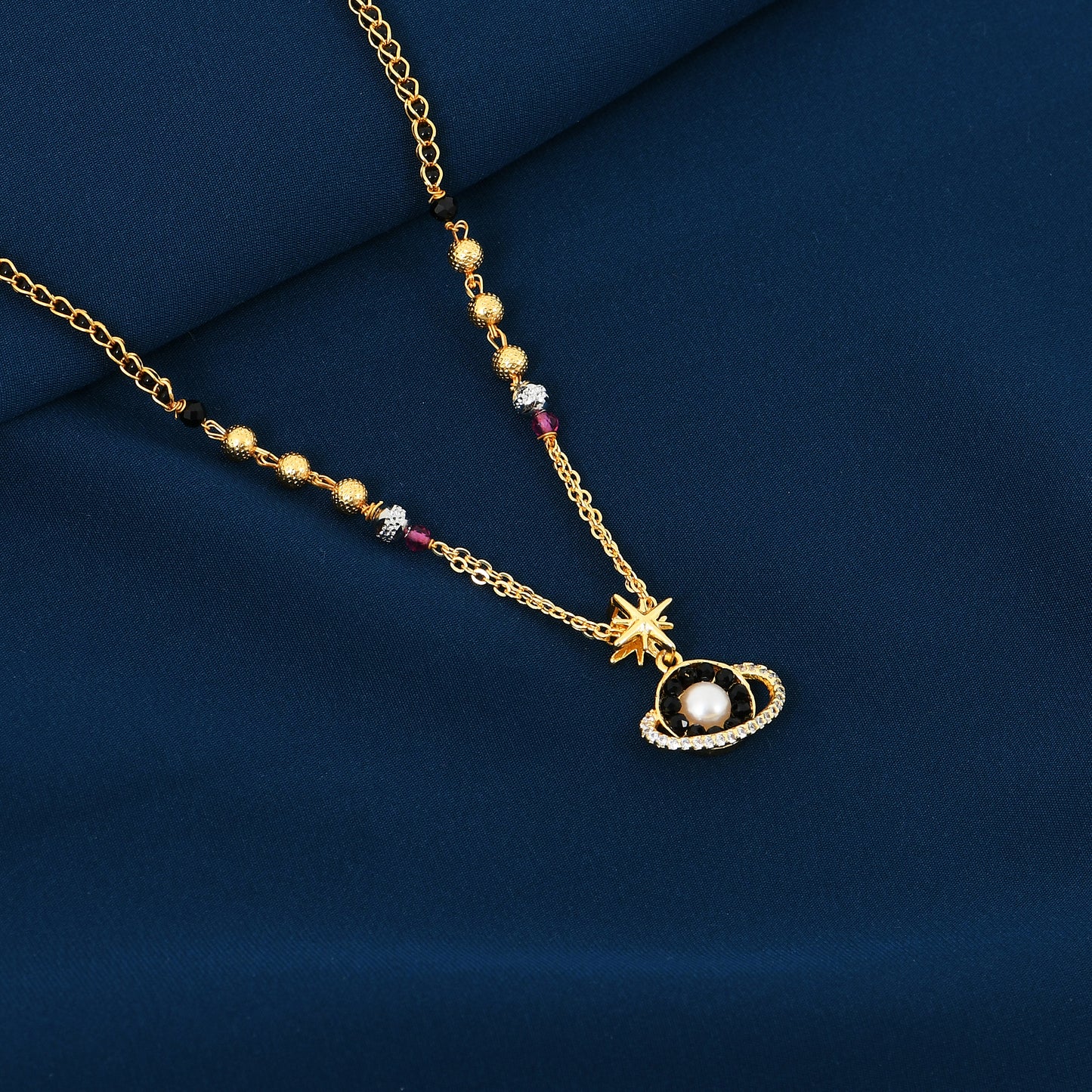 Gold Planet Pearl Mangalsutra