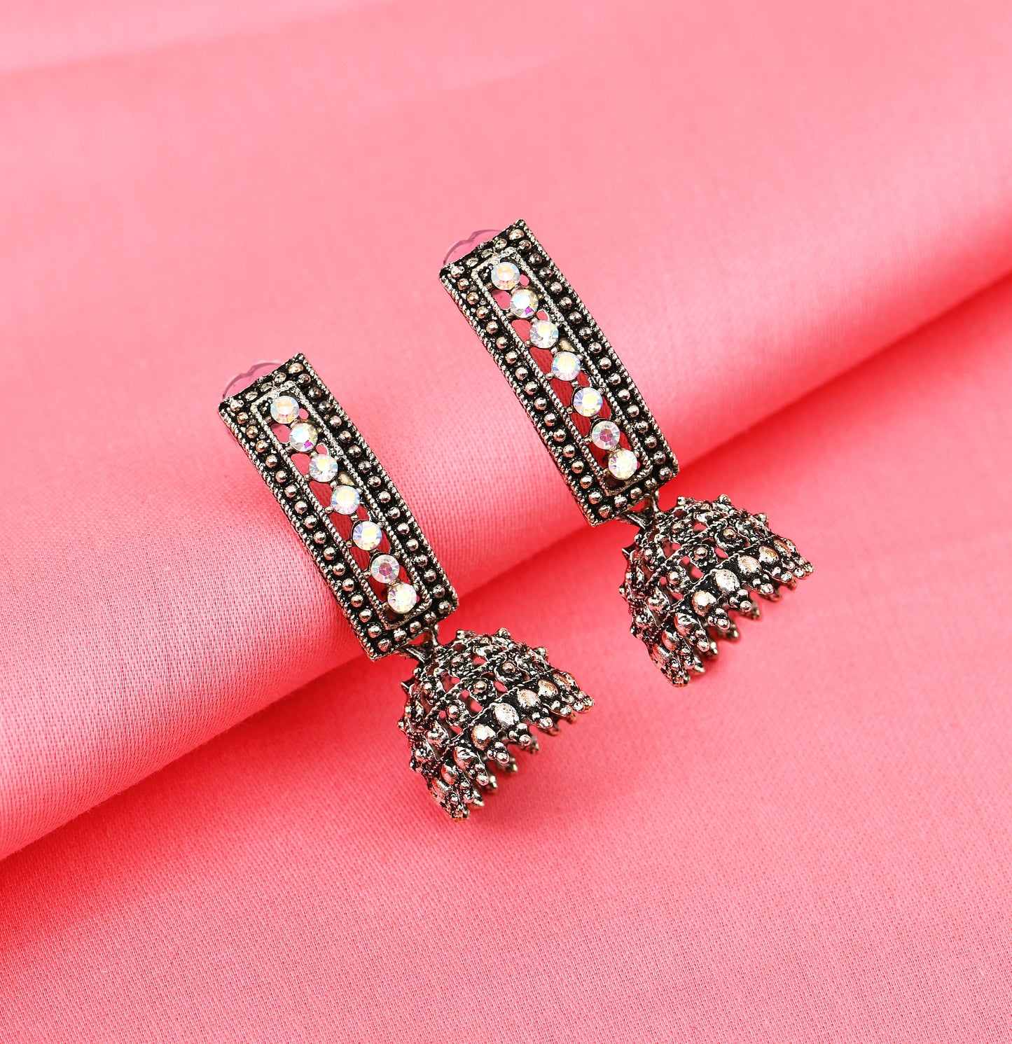 Oxidised Mirror Jhumka Earrings