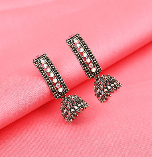 Oxidised Mirror Jhumka Earrings