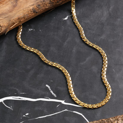 Men Gold Box Link Chain - 21.5 Inch