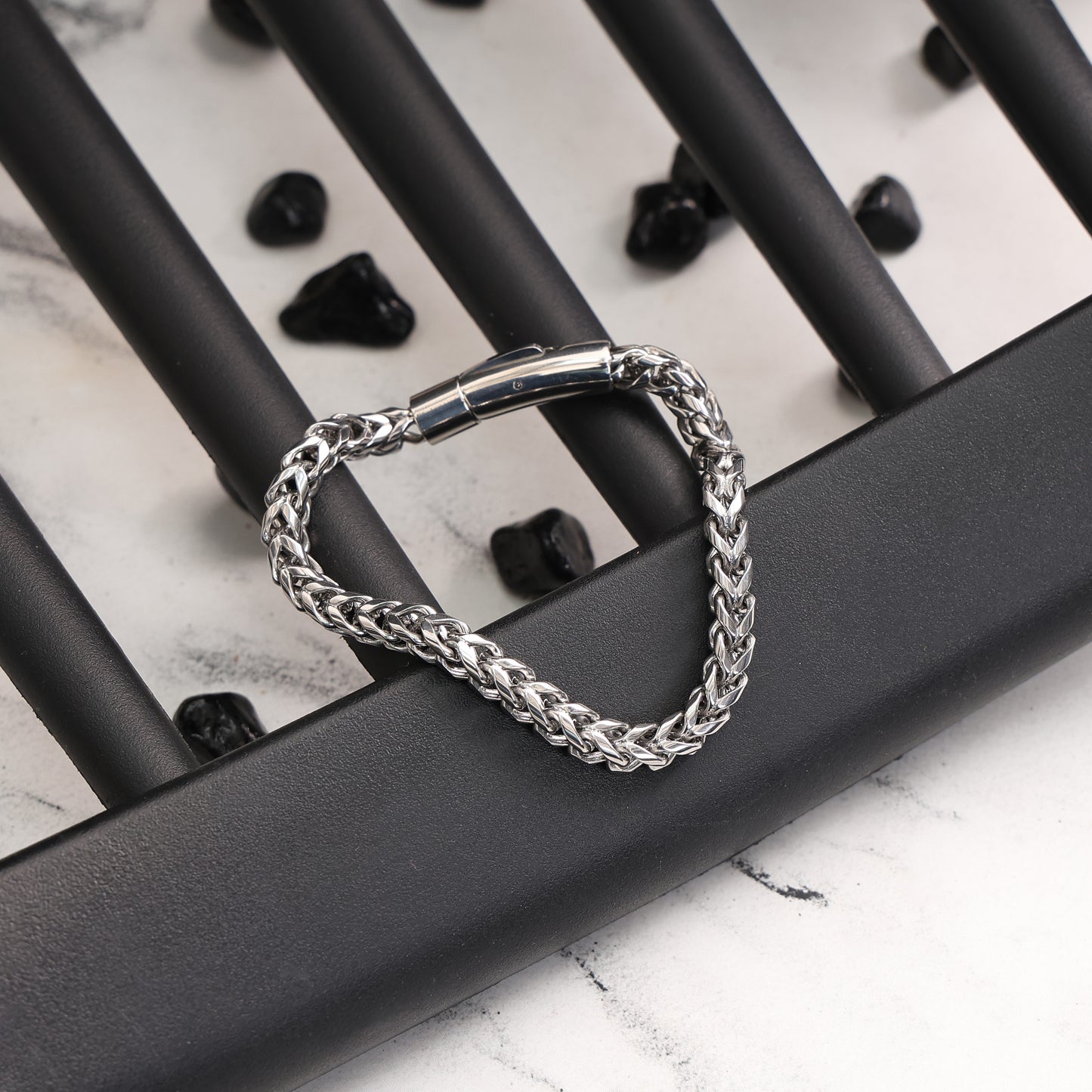 Men Silver Cuban Bracelet and Chain Combo