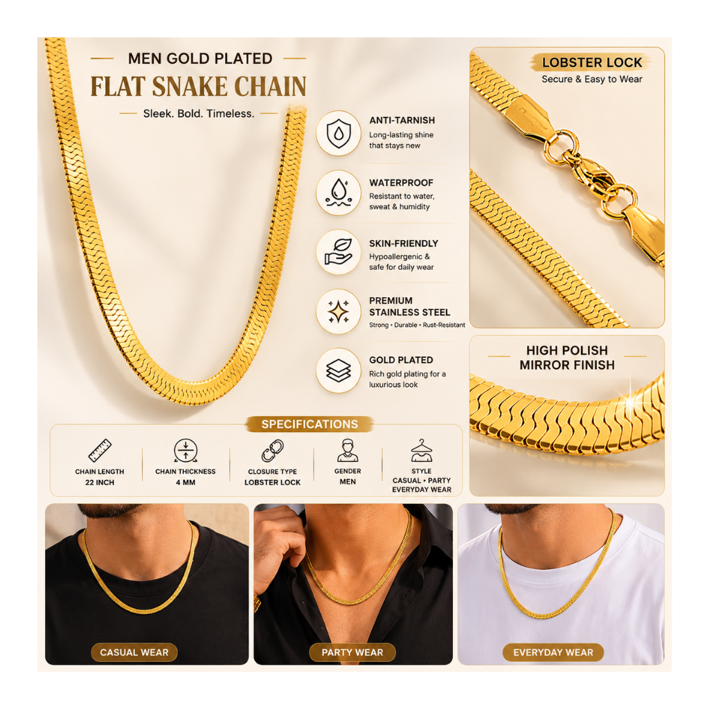 Men Gold Flat Snake Chain – 22 Inch