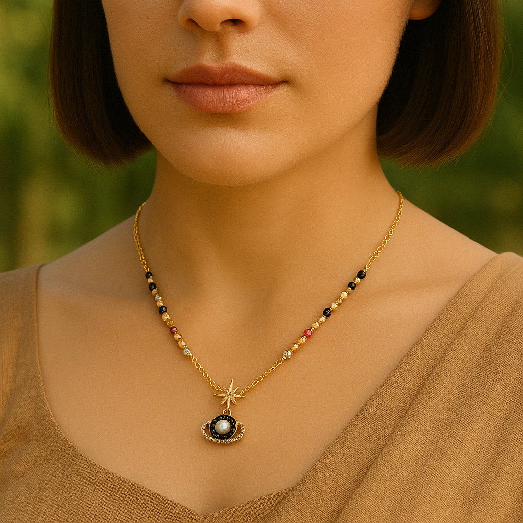 Gold Planet Pearl Mangalsutra
