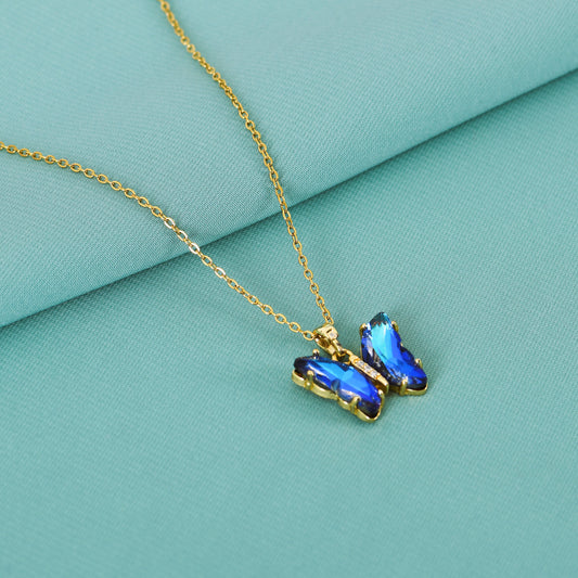 Blue Crystal Gold Butterfly Necklace for Women – gold butterfly necklace with a premium anti-tarnish finish