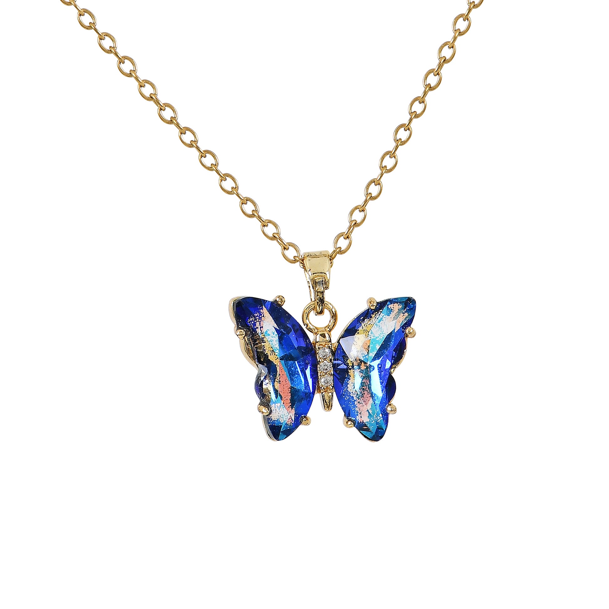 Blue Crystal Gold Butterfly Necklace for Women – stylish fashion jewellery under 1000 with crystal detailing