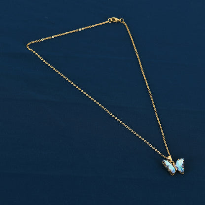 Gold Aqua Crystal Butterfly Pendant Necklace – perfect and thoughtful gift for girlfriend with charming butterfly design