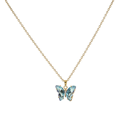 Gold Aqua Crystal Butterfly Pendant Necklace – trending gold necklace for women to shop online