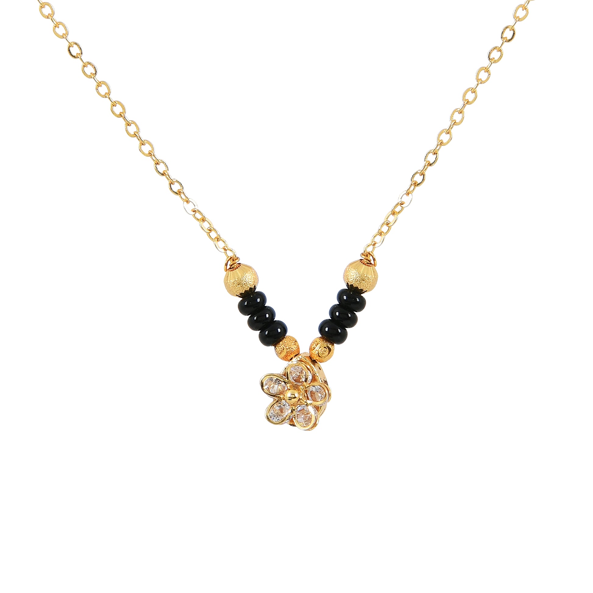 Gold CZ Charm Mangalsutra for Women crafted with elegant fancy short mangalsutra designs