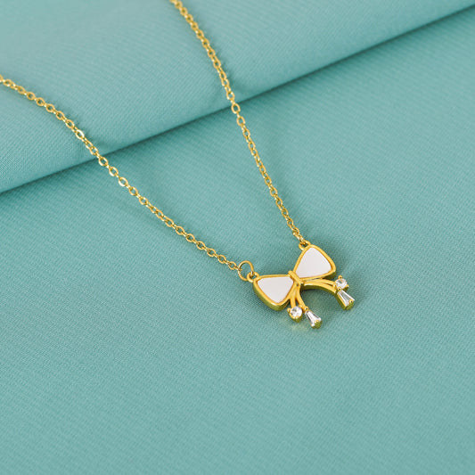 Gold CZ Ribbon Bow Necklace For Women – a beautiful choice among delicate necklaces for daily elegance