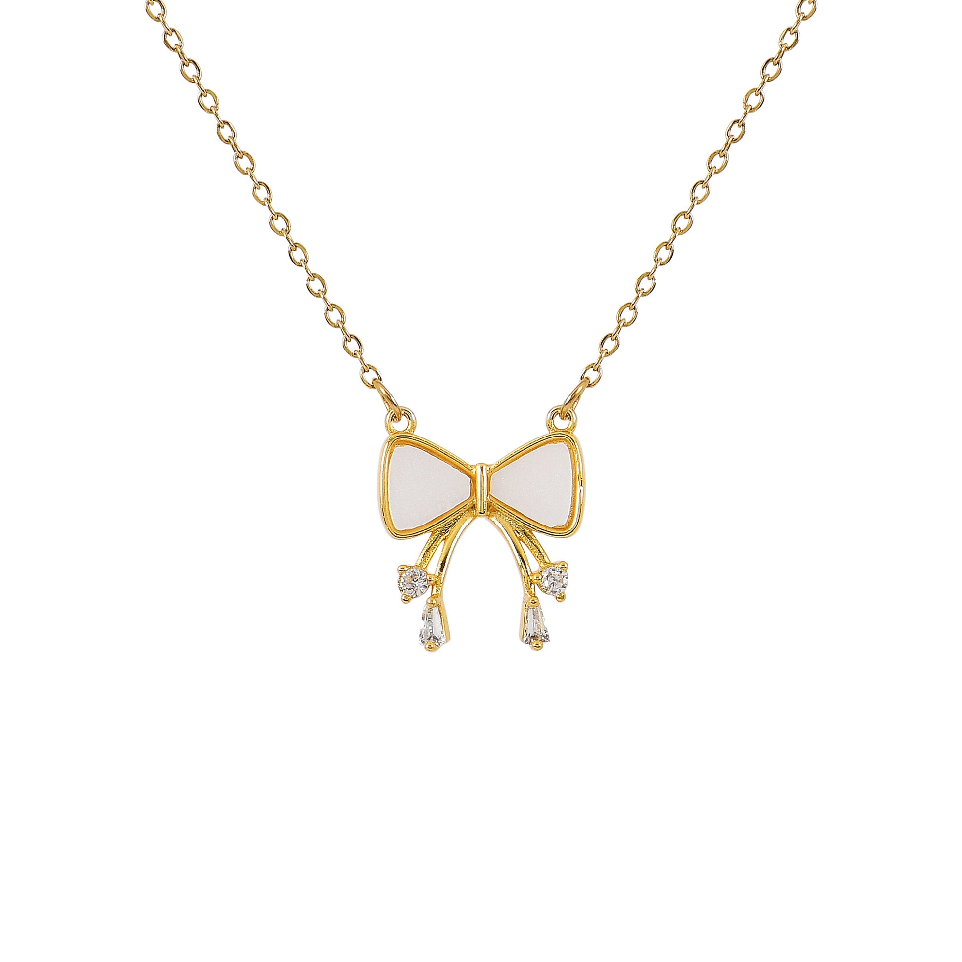 Gold CZ Ribbon Bow Necklace For Women – a romantic necklace gift for girlfriend, perfect for birthdays or anniversaries