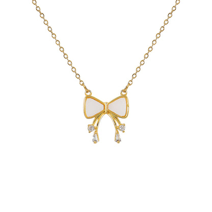 Gold CZ Ribbon Bow Necklace For Women – a romantic necklace gift for girlfriend, perfect for birthdays or anniversaries