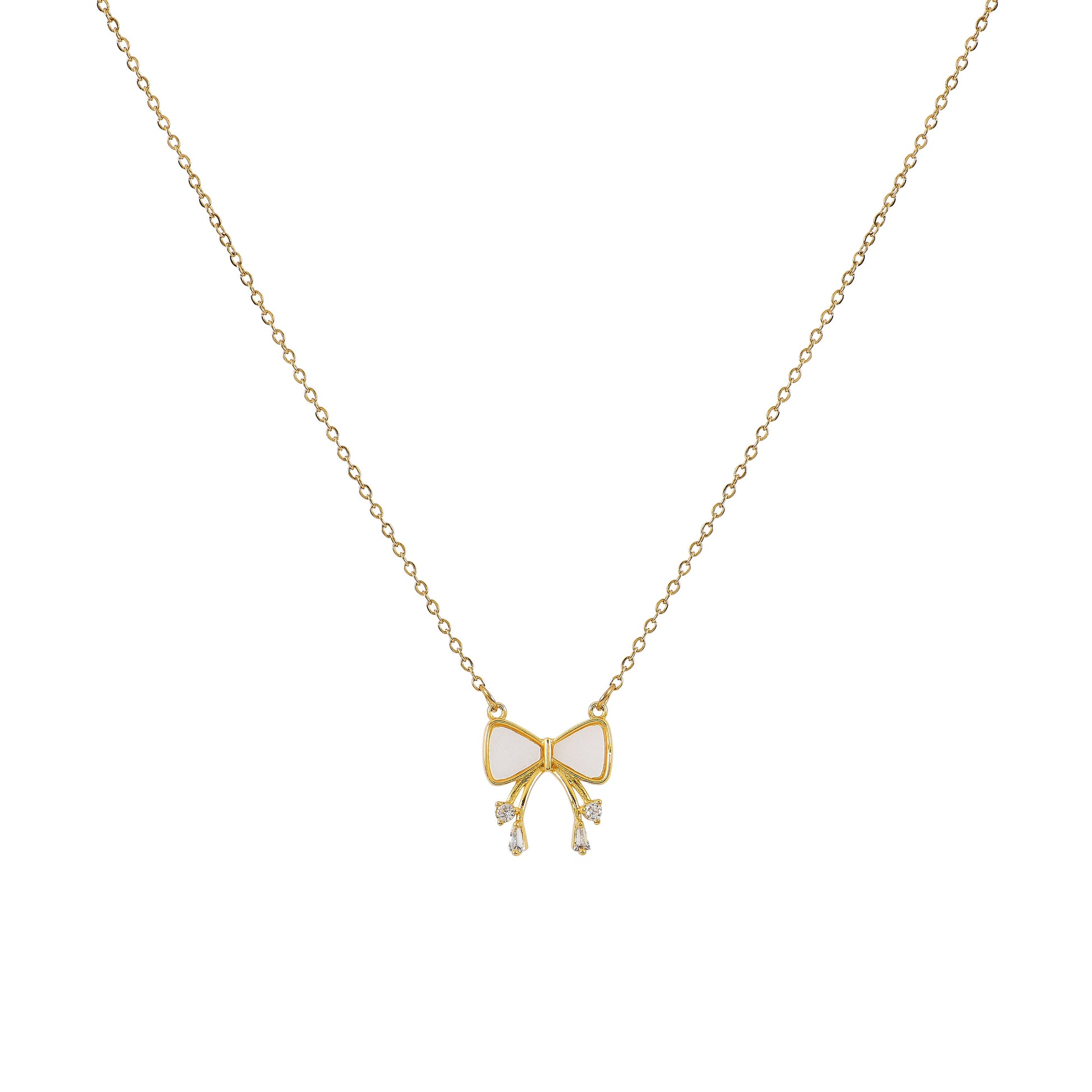 Gold CZ Ribbon Bow Necklace For Women – one of the most trendy women's necklaces with sparkling CZ charm