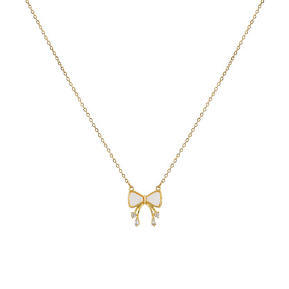 Gold CZ Ribbon Bow Necklace For Women – one of the most trendy women's necklaces with sparkling CZ charm