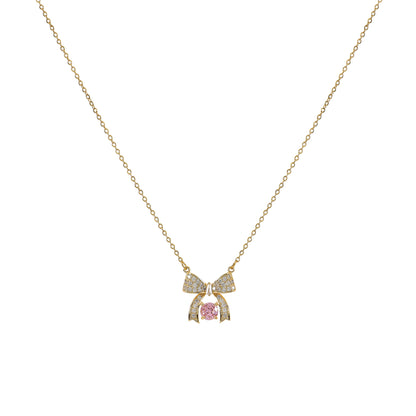 Gold Pink CZ Bow Necklace for Women – one of the best necklace styles for women, elegant and versatile for all occasions
