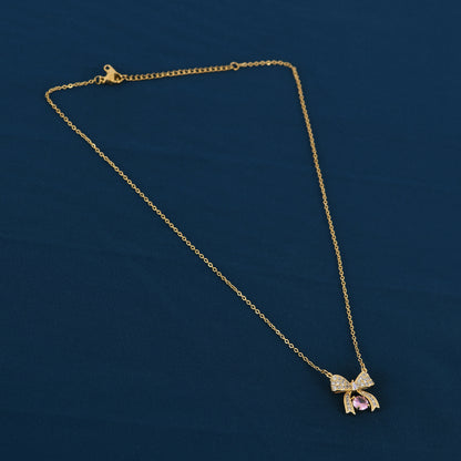 Gold Pink CZ Bow Necklace for Women – beautiful gold plated necklace with price value and anti-tarnish shine