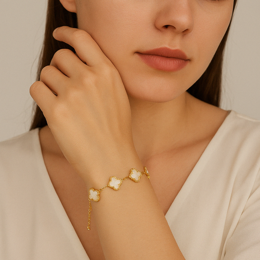 Golden White Clover Bracelet – a stylish bracelet for women, designed for elegance and everyday charm