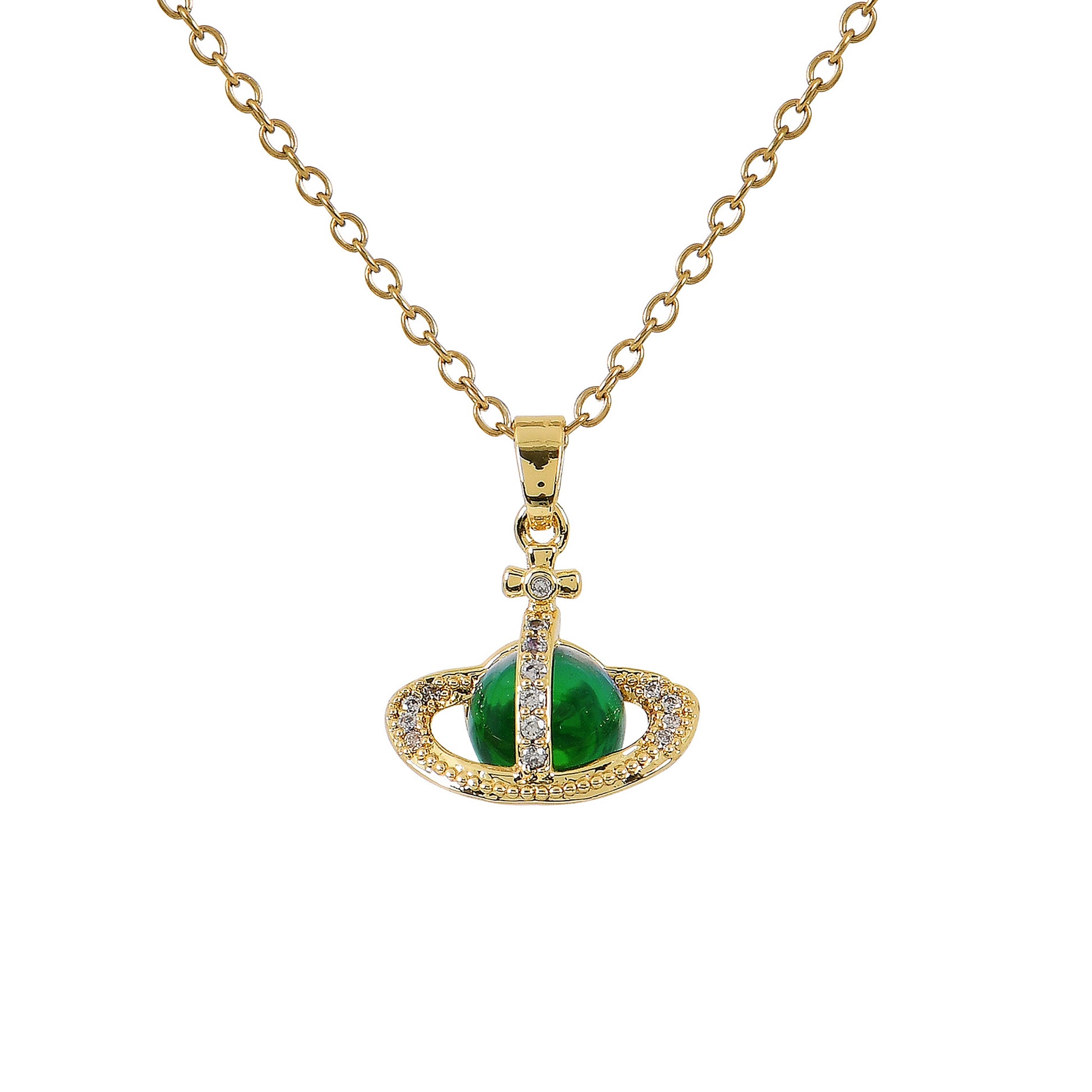 Green Orb Gold Pendant Chain Necklace For Women – a refined gold necklace design and price perfect for daily or occasion wear
