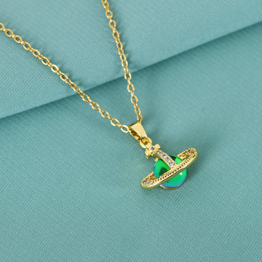Green Orb Gold Pendant Chain Necklace For Women featuring a premium women's gold necklace design – elegant and timeless