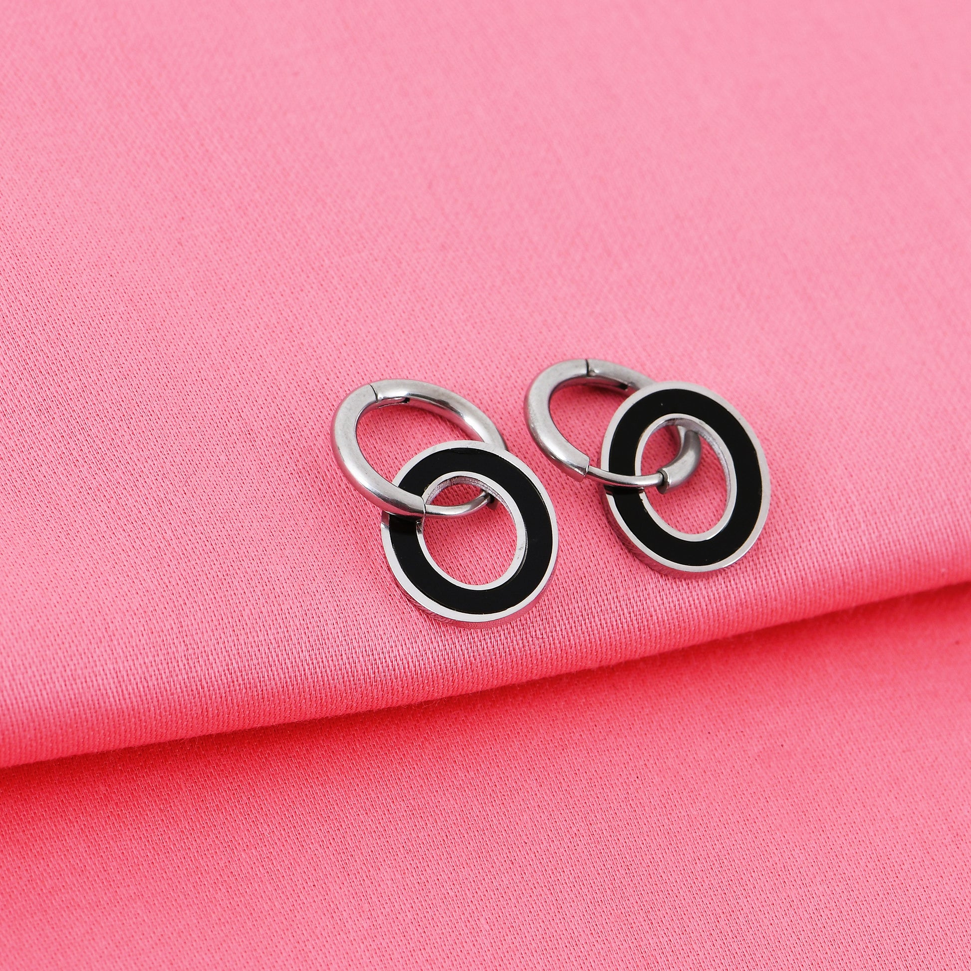 Silver Black Enamel Hoops For Women – stylish and modern hoops for women with enamel design