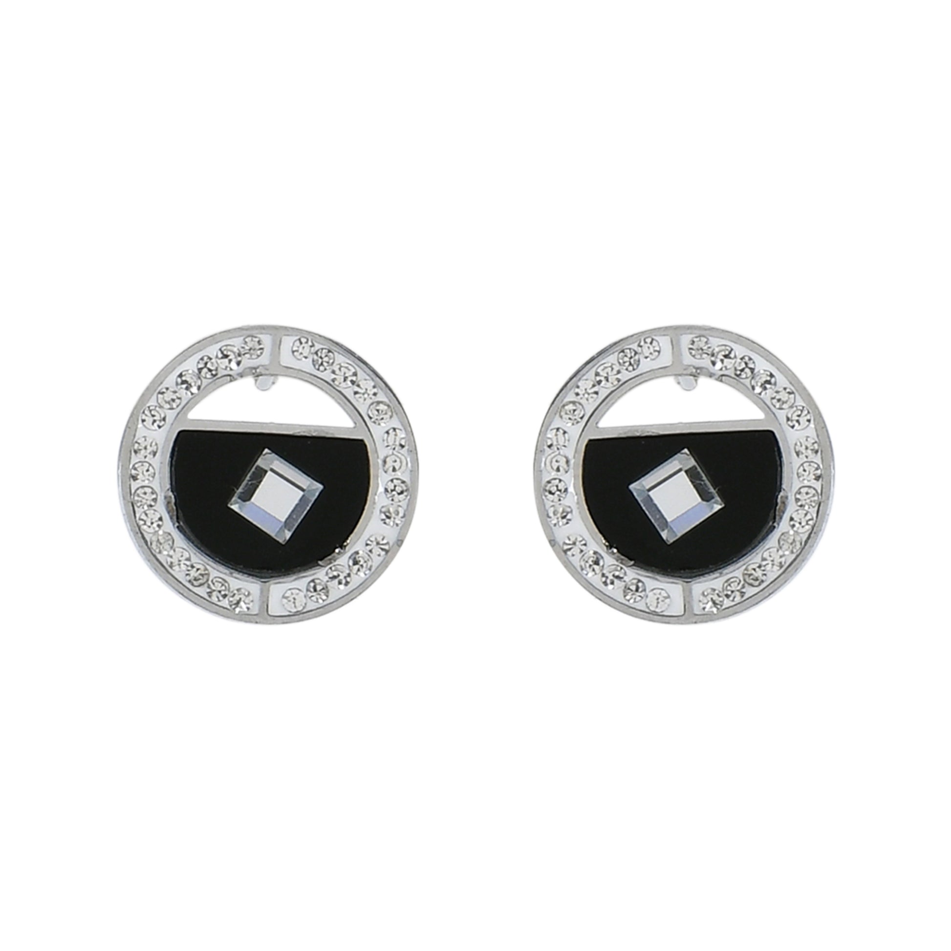 Silver Geometric Crystal Studs For Women – elegant geometric earrings with shimmering crystals