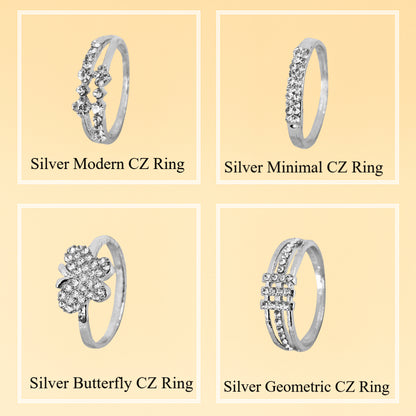 Stylish Silver CZ Rings For Women – Set of 4 diamond rings for women with elegant sparkle
