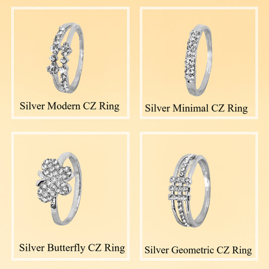 Stylish Silver CZ Rings For Women – Set of 4 diamond rings for women with elegant sparkle