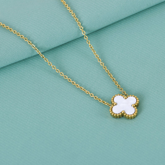 White Shell Clover gold necklace for women – elegant, minimal and perfect for festive or everyday wear